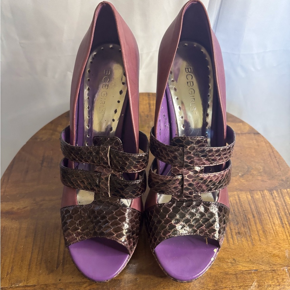 BCBGirls Purple and Brown Strappy Heels